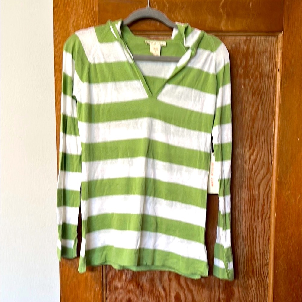 NWT Minnie rose Green and White Striped Long Sleeve Sweater with Hood